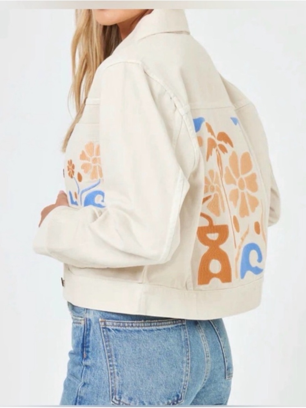 L*SPACE Capri Cropped Embroidered Denim Jacket Size S NWT